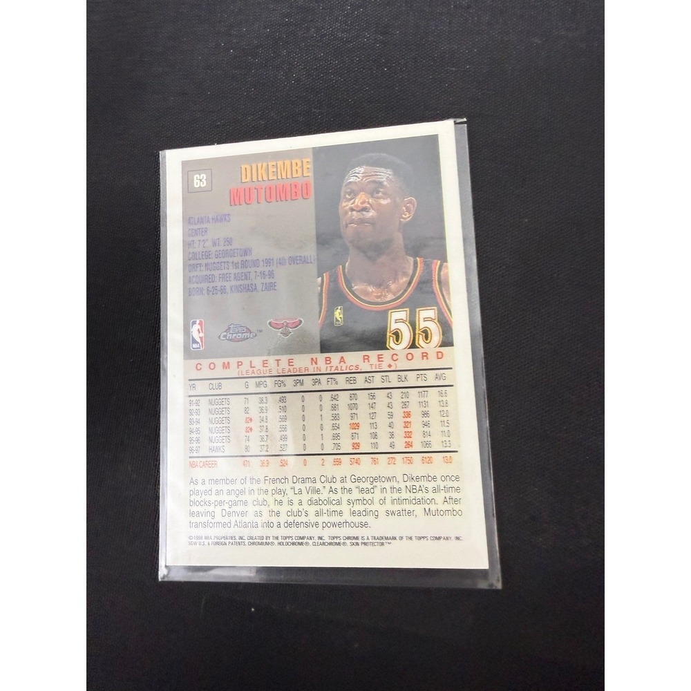 Topps Chrome‎ Dikembe Mutombo 63 Atlanta Hawks Excellent NBA Basketball Card - Picture 6 of 6